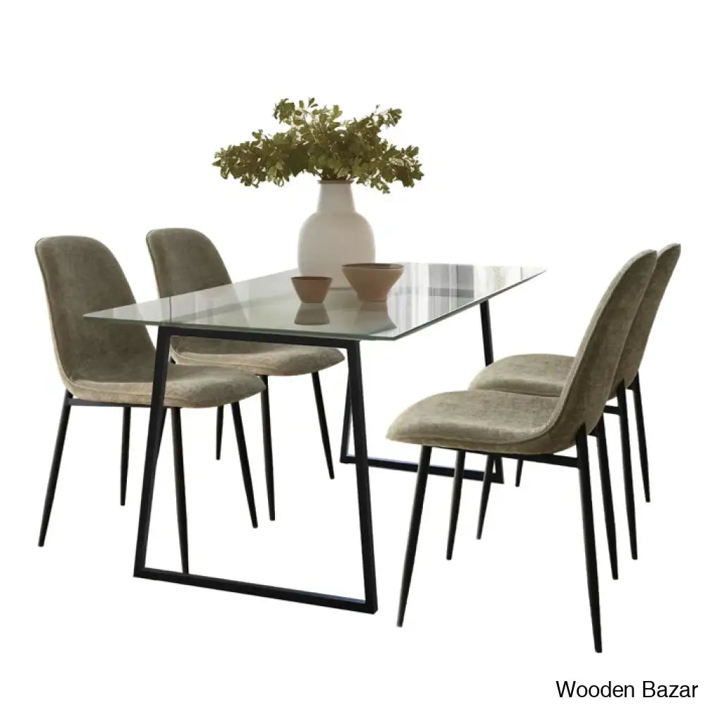 Bridle Latest 4 Seater Glass Top Trestle Dining Set - Wooden Bazar