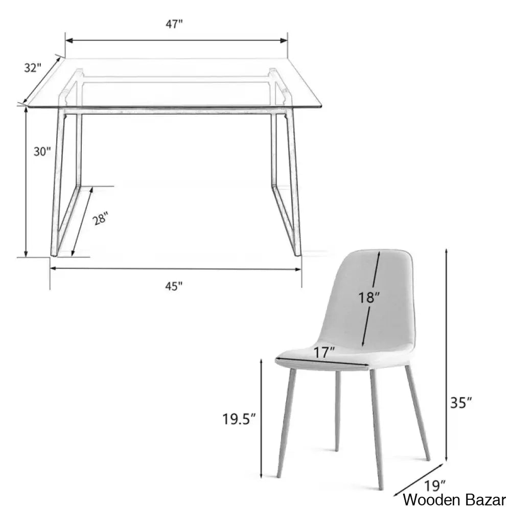 Bridle Latest 4 Seater Glass Top Trestle Dining Set - Wooden Bazar