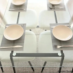 Bridle Latest 4 Seater Glass Top Trestle Dining Set - Wooden Bazar