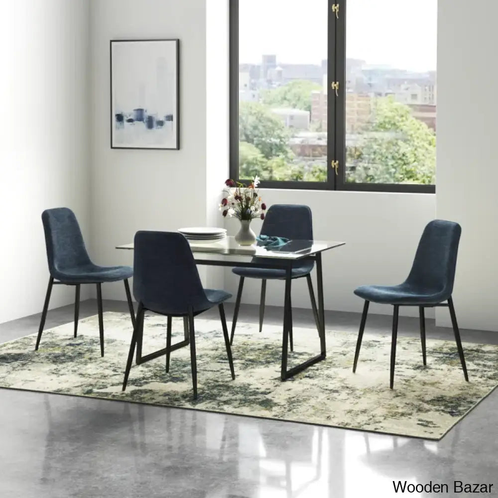 Bridle Latest 4 Seater Glass Top Trestle Dining Set - Wooden Bazar Dark Blue