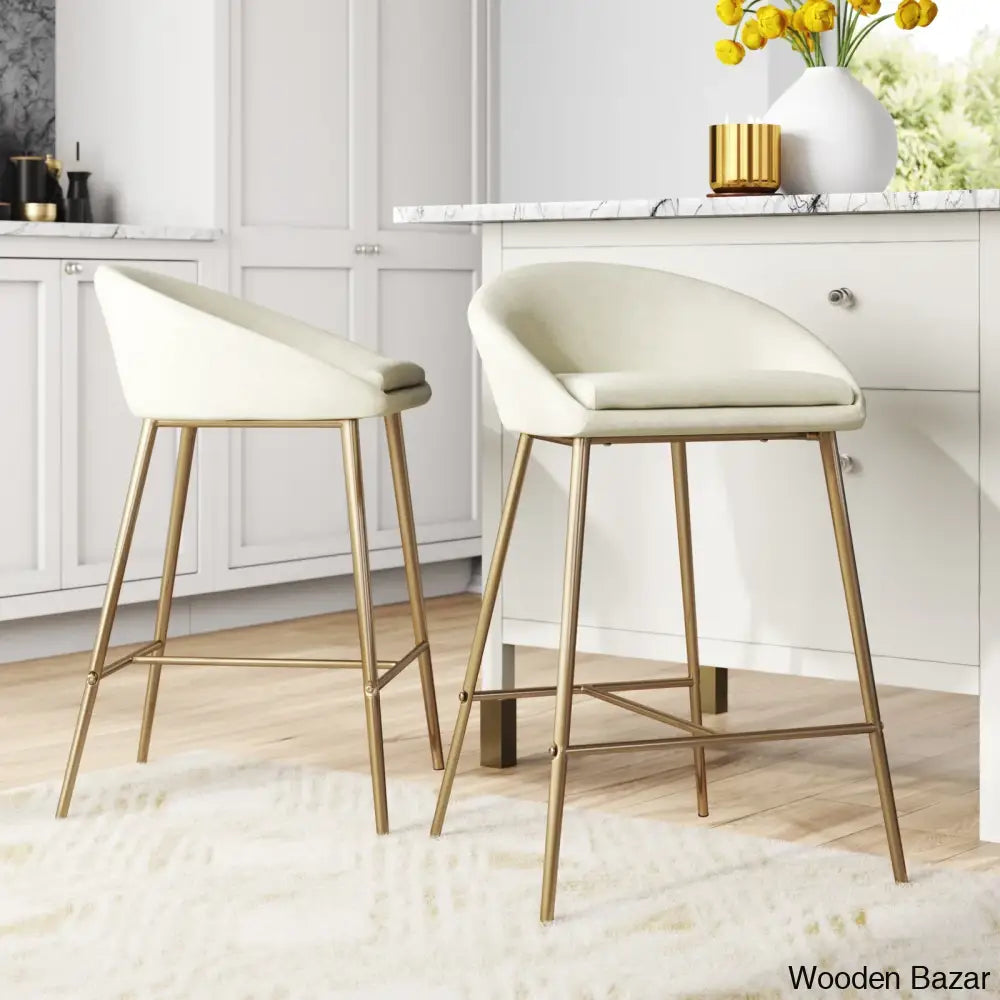 Briellew Swivel 25.75’’ Counter And Bar Stool (Set Of 2) Cream Polyester / Gold Frame