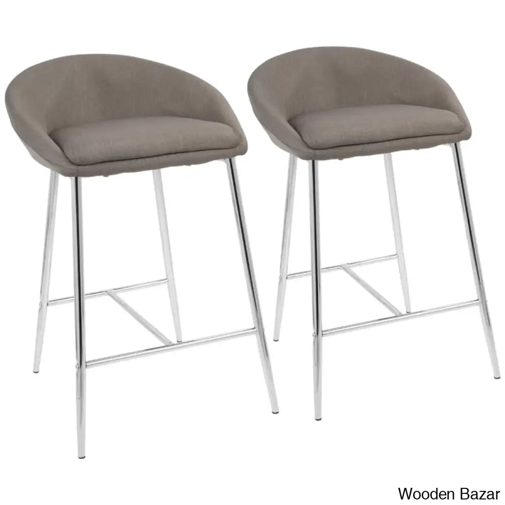 Briellew Swivel 25.75’’ Counter And Bar Stool (Set Of 2) Gray Polyester / Chrome Frame