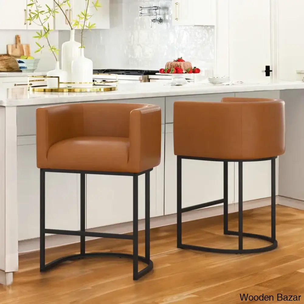 Brithx 27’’ Counter And Bar Stool With Metal Frame (Set Of 2) Yellowish Brown