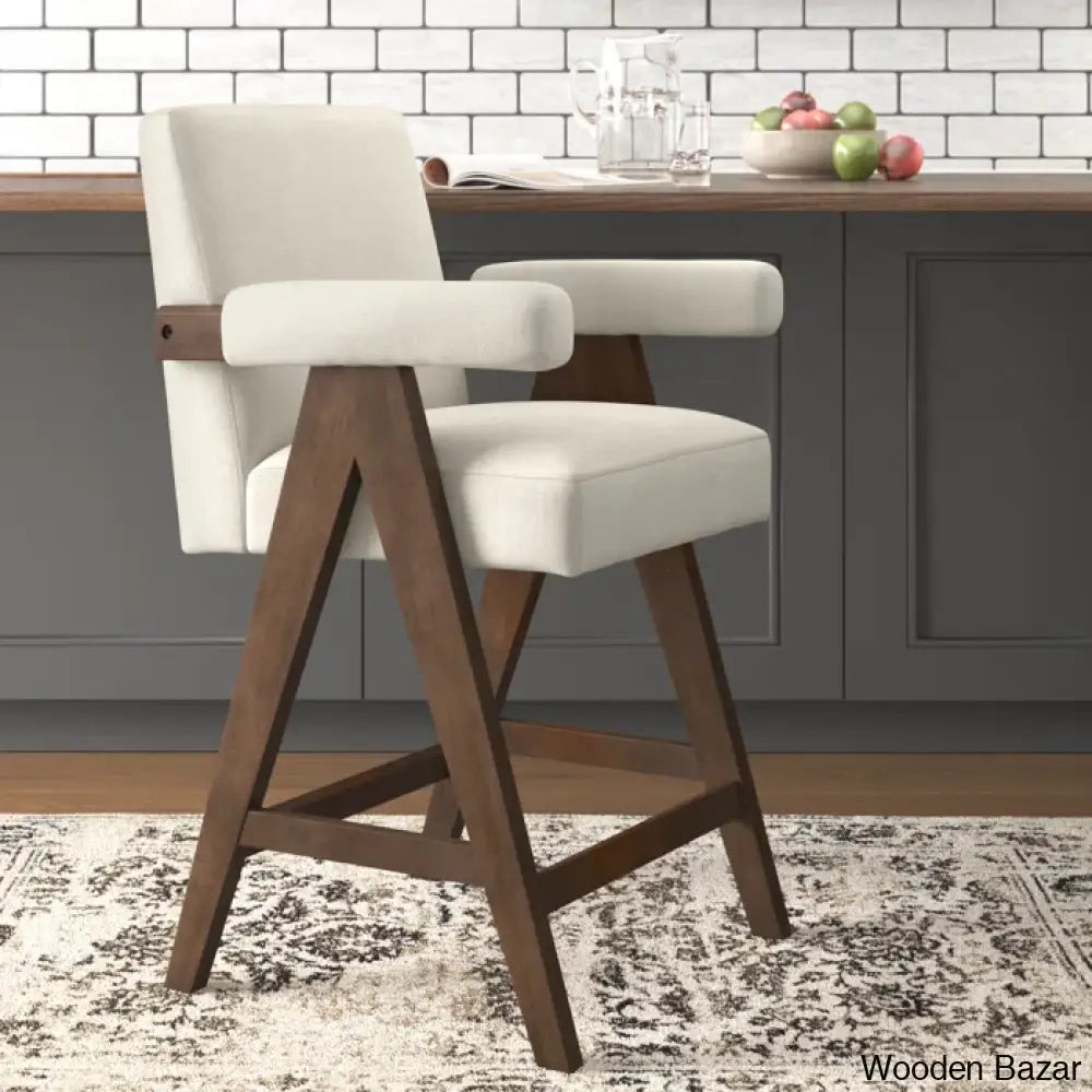 Brittniea Swivel Upholstered 25.5’’ Counter And Bar Stool With Solid Wood Frame Beige