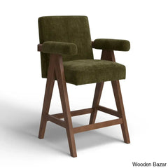 Brittniea Swivel Upholstered 25.5’’ Counter And Bar Stool With Solid Wood Frame Olive Green