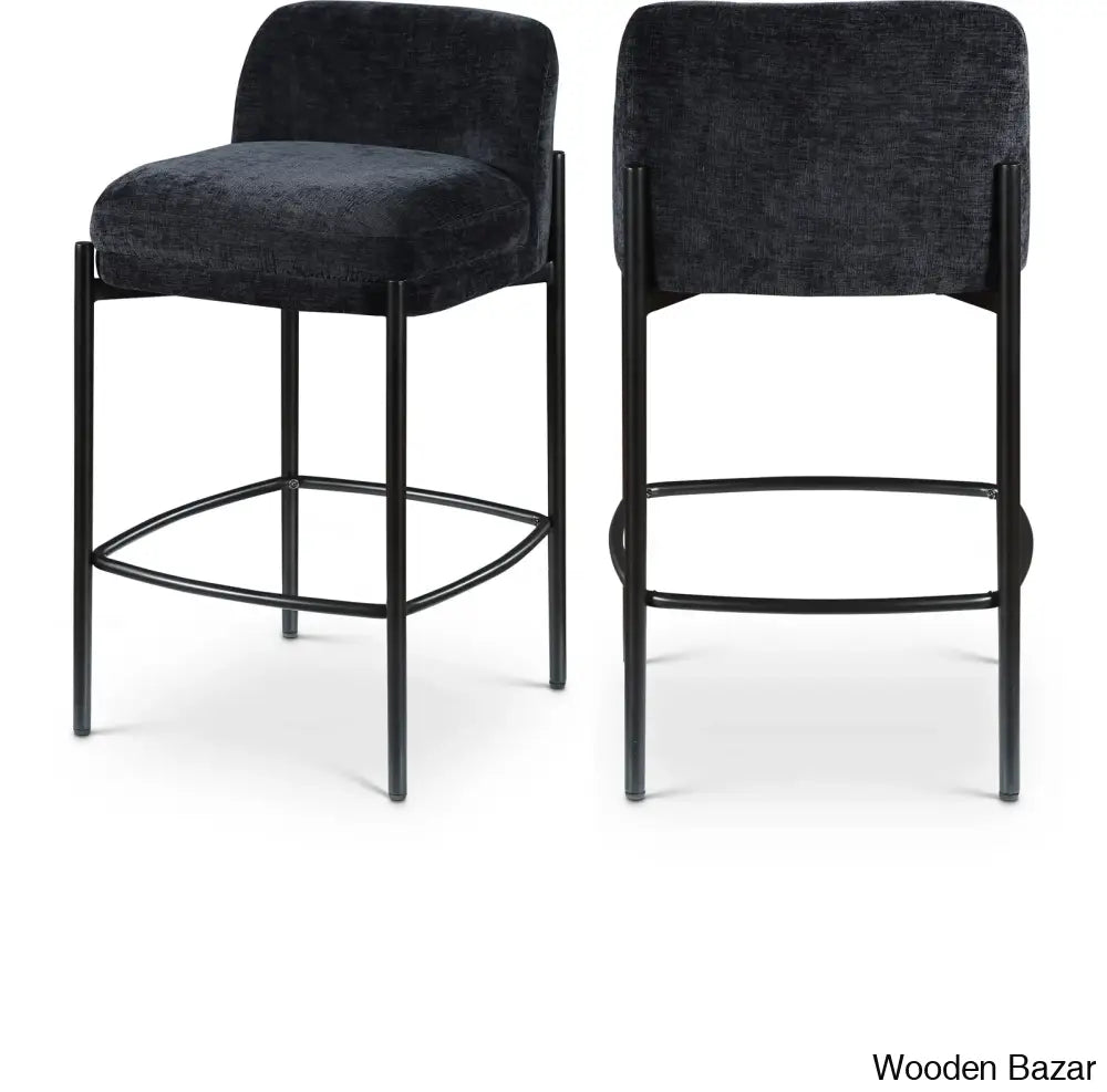 Brixeno Upholstered 26’’ Counter Stool With Metal Frame (Set Of 2) Black