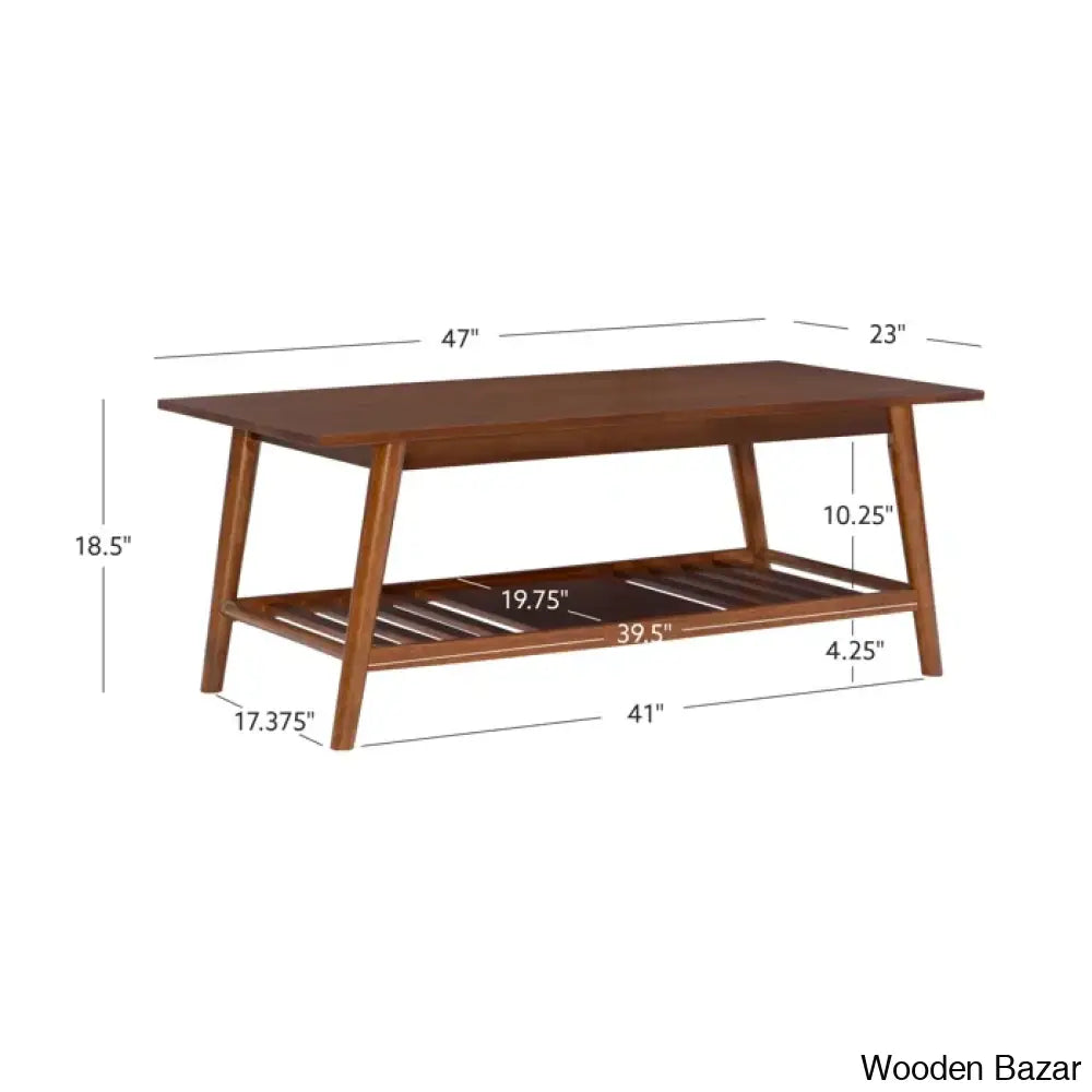 Brockly 47” Wood And Veneers Coffee Center Table With Decorative Shelf