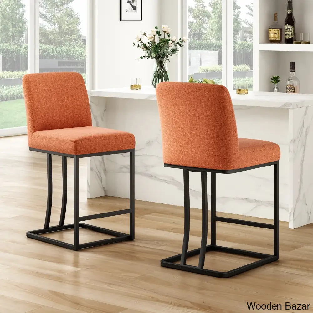 Brykenc Swivel Upholstered 23.4’’ Counter And Bar Stool With Metal Frame (Set Of 2) Orange