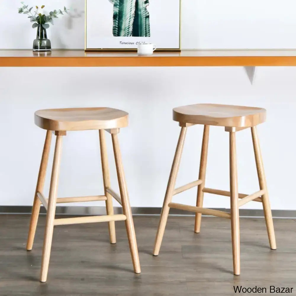 Brynnleighn Wood Ergonomic Seat Mid-Century Modern Counter Stools