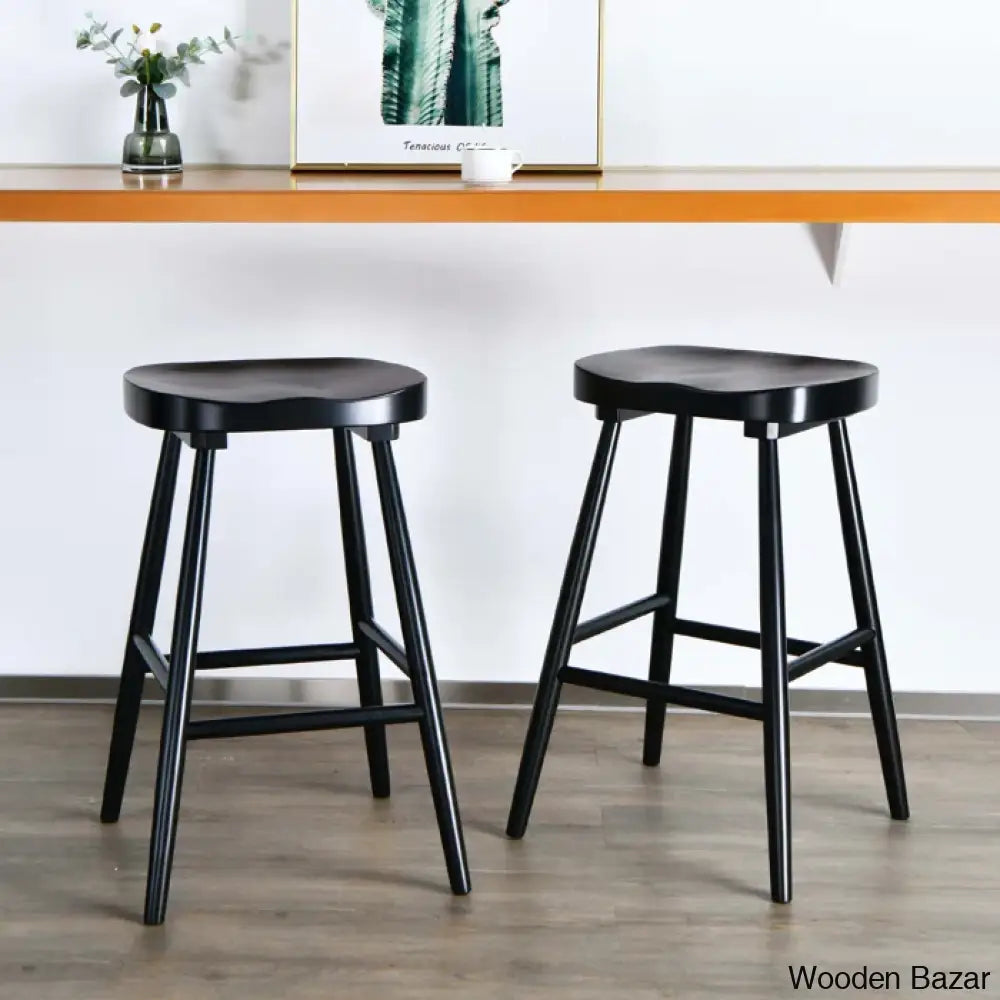 Brynnleighn Wood Ergonomic Seat Mid-Century Modern Counter Stools Black / 2 Piece