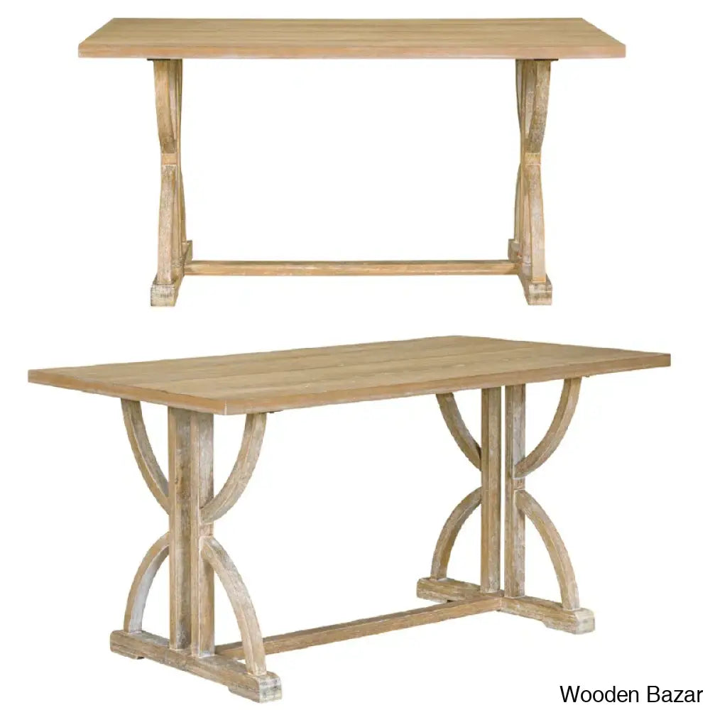 Burdette New 6 Seater Trestle Dining Set - Wooden Bazar