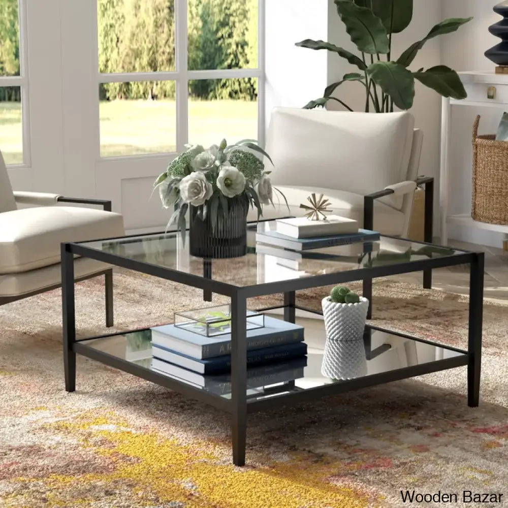 Burlingtony Glass 4 Legs Coffee And Center Table With Storage