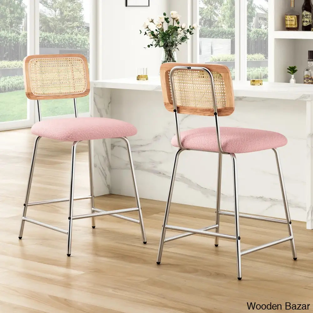 Burokern Swivel 25.2’’ Counter And Bar Stool (Set Of 2) Pink