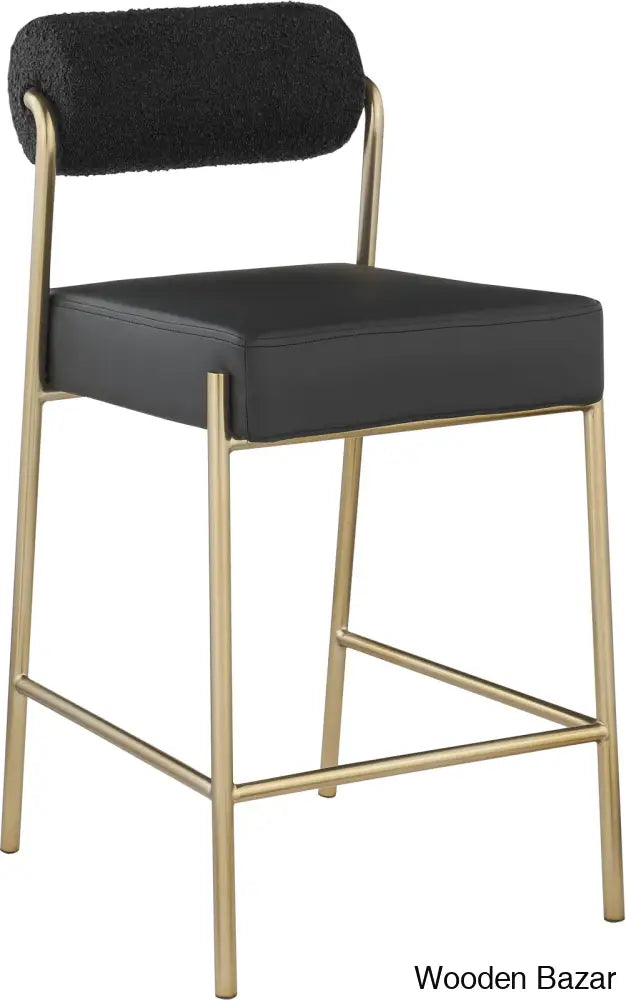 Burslemz Boucle Fabric & Faux Leather Counter And Bar Stool