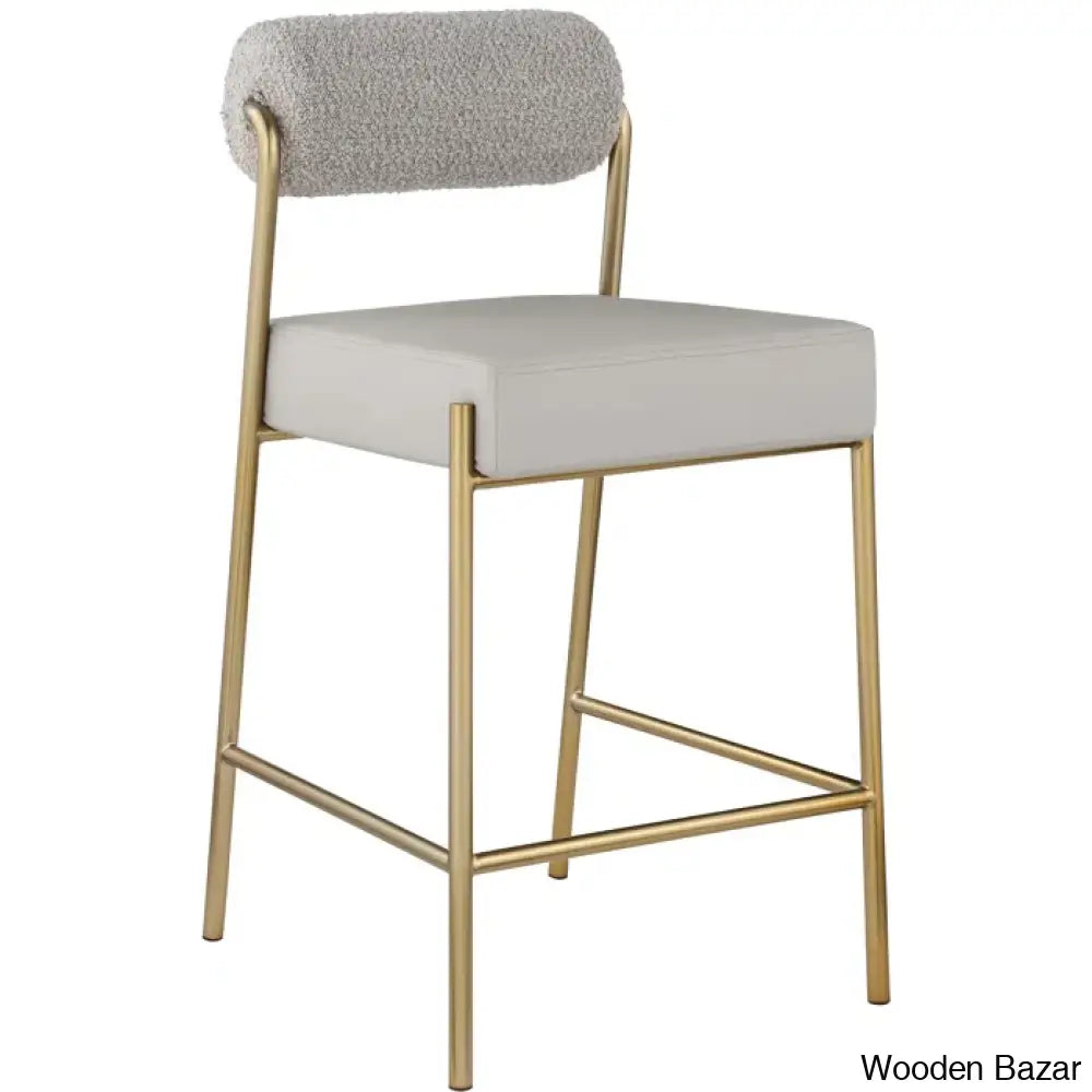 Burslemz Boucle Fabric & Faux Leather Counter And Bar Stool