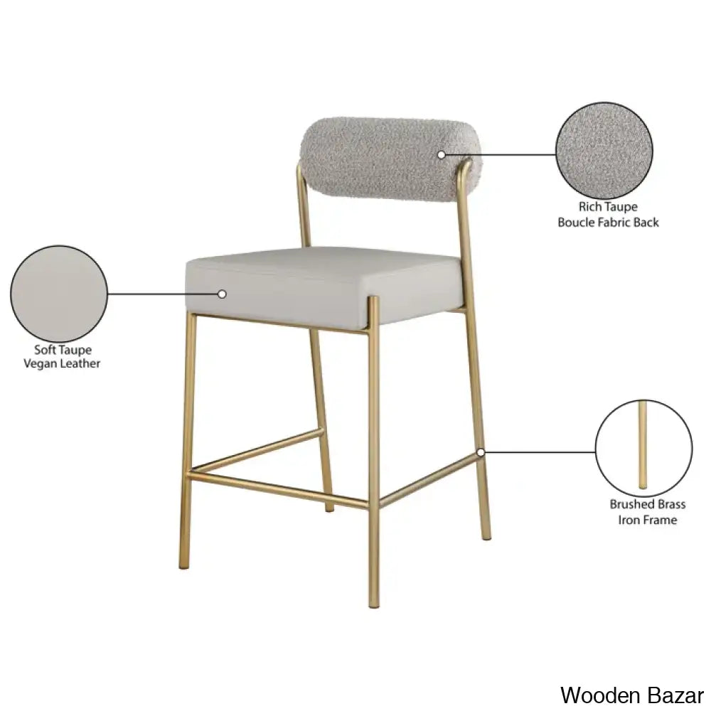 Burslemz Boucle Fabric & Faux Leather Counter And Bar Stool