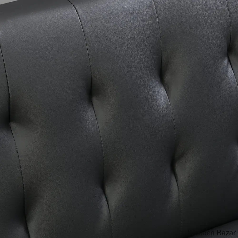 Byrne Stylish 3 Seater Chesterfield Sofa Bed In Black Pvc - Wooden Bazar