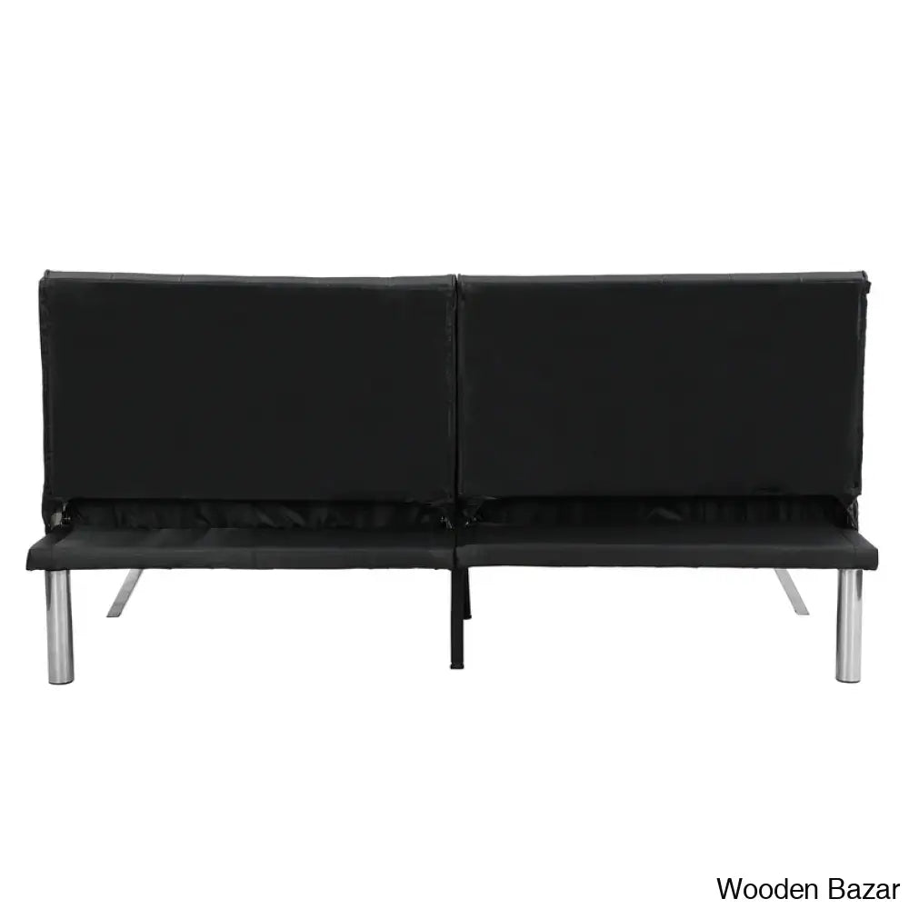 Byrne Stylish 3 Seater Chesterfield Sofa Bed In Black Pvc - Wooden Bazar