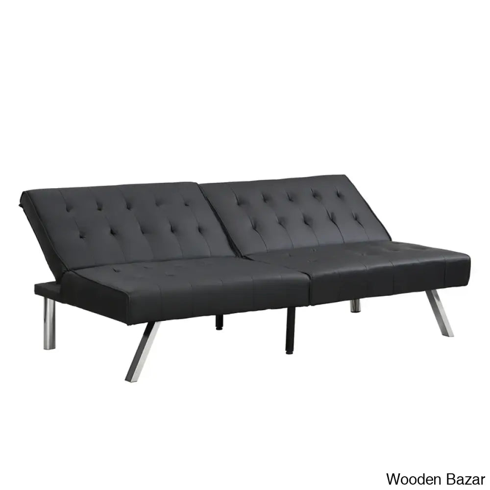 Byrne Stylish 3 Seater Chesterfield Sofa Bed In Black Pvc - Wooden Bazar