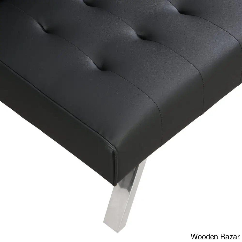 Byrne Stylish 3 Seater Chesterfield Sofa Bed In Black Pvc - Wooden Bazar