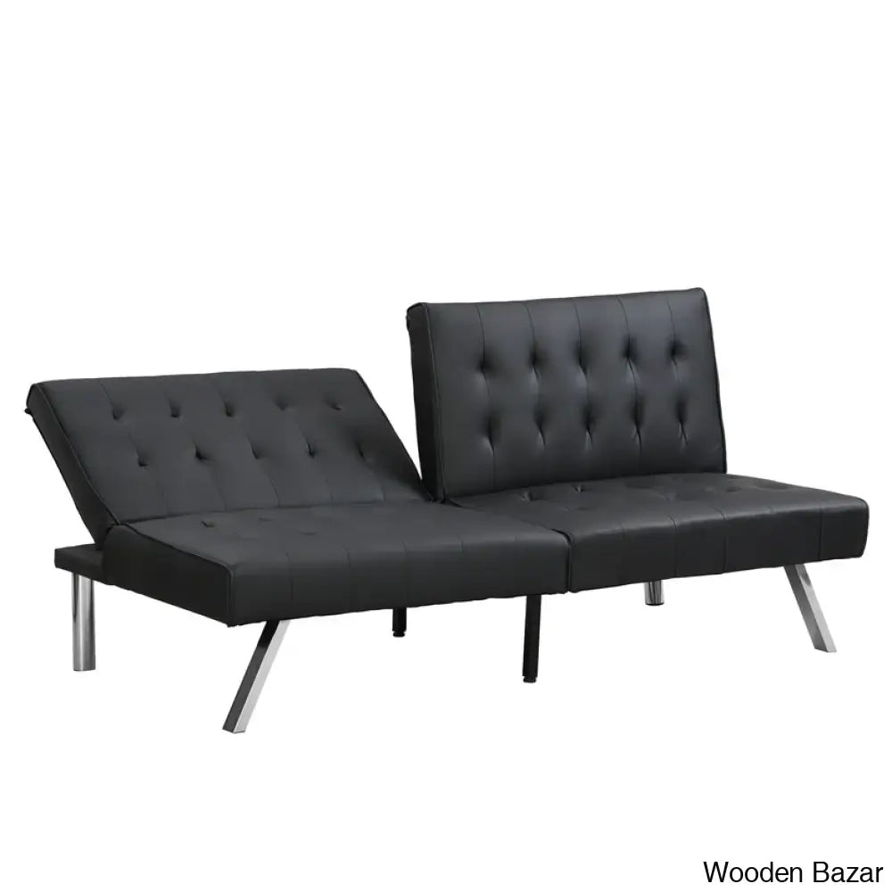 Byrne Stylish 3 Seater Chesterfield Sofa Bed In Black Pvc - Wooden Bazar