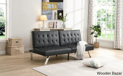 Byrne Stylish 3 Seater Chesterfield Sofa Bed In Black Pvc - Wooden Bazar