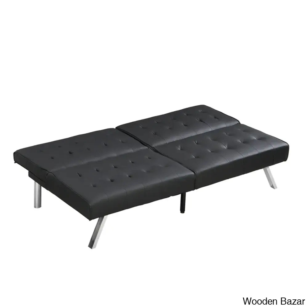 Byrne Stylish 3 Seater Chesterfield Sofa Bed In Black Pvc - Wooden Bazar