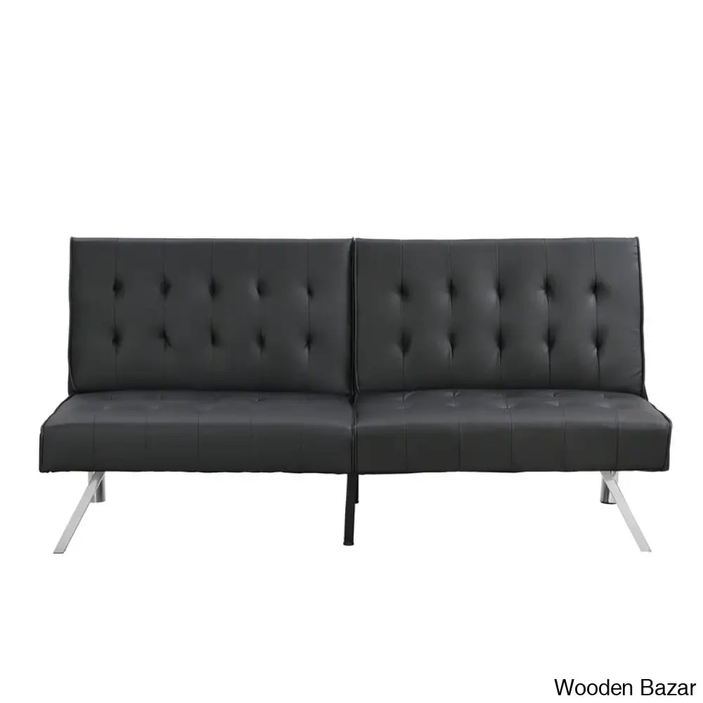 Byrne Stylish 3 Seater Chesterfield Sofa Bed In Black Pvc - Wooden Bazar