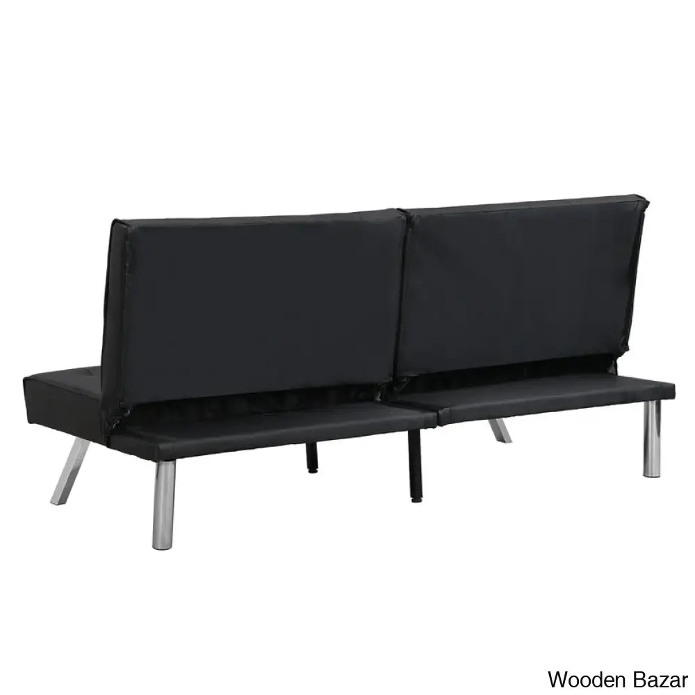 Byrne Stylish 3 Seater Chesterfield Sofa Bed In Black Pvc - Wooden Bazar