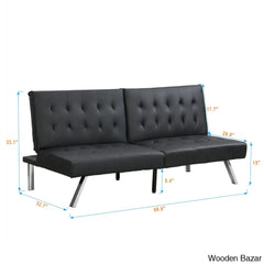 Byrne Stylish 3 Seater Chesterfield Sofa Bed In Black Pvc - Wooden Bazar