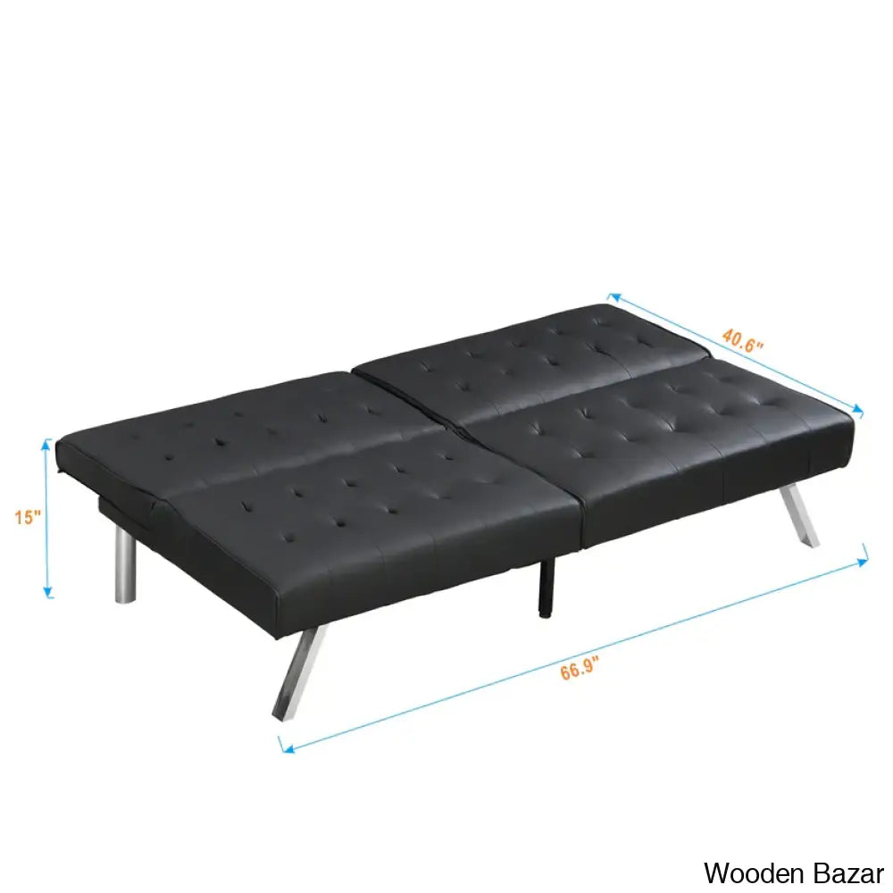 Byrne Stylish 3 Seater Chesterfield Sofa Bed In Black Pvc - Wooden Bazar