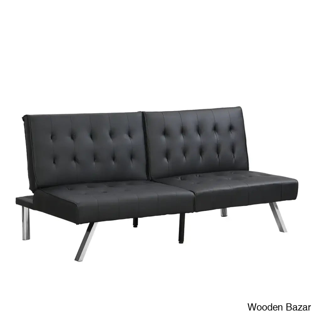 Byrne Stylish 3 Seater Chesterfield Sofa Bed In Black Pvc - Wooden Bazar