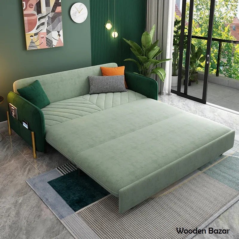 79" King Sleeper Sofa Green Upholstered Convertible Sofa Bed - Wooden Bazar