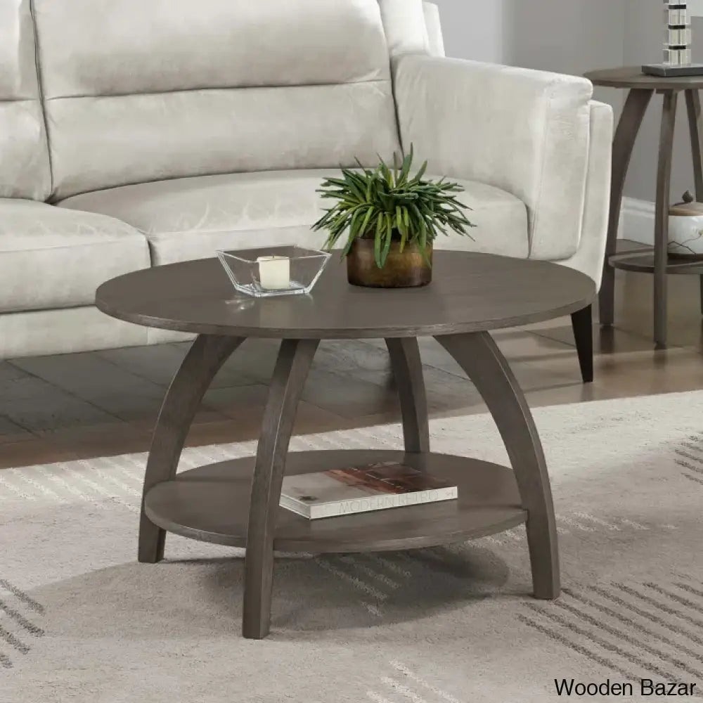 Cabool Round Coffee Table With Shelf And Center