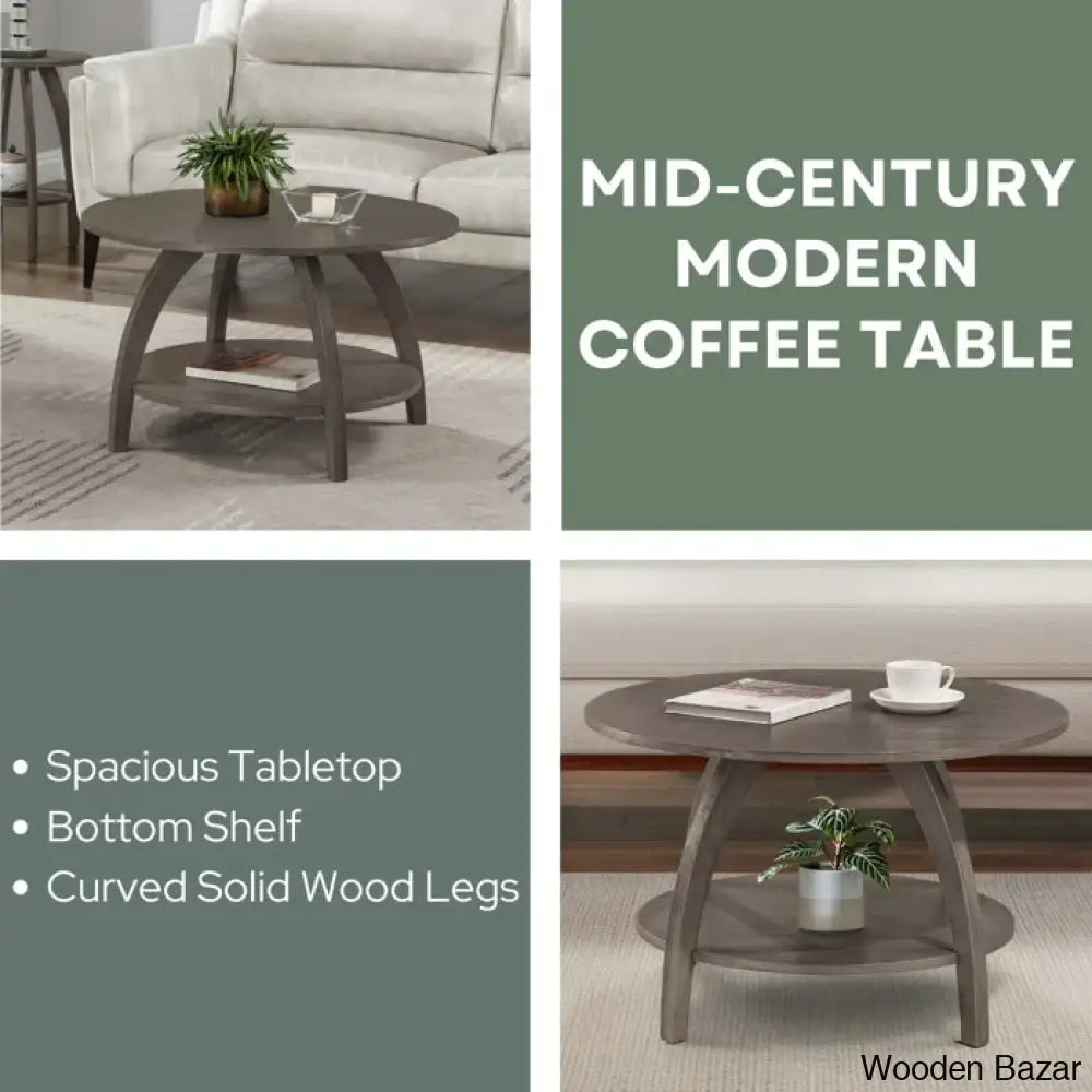 Cabool Round Coffee Table With Shelf And Center