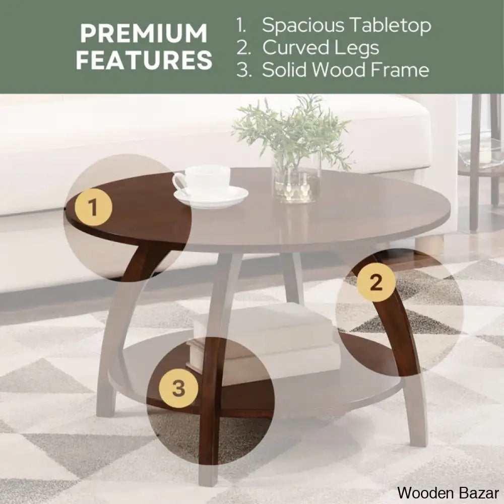 Cabool Round Coffee Table With Shelf And Center