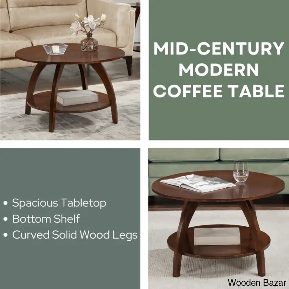 Cabool Round Coffee Table With Shelf And Center