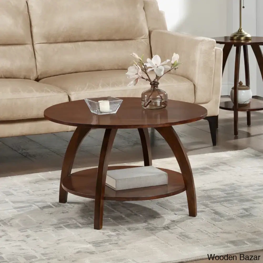 Cabool Round Coffee Table With Shelf And Center