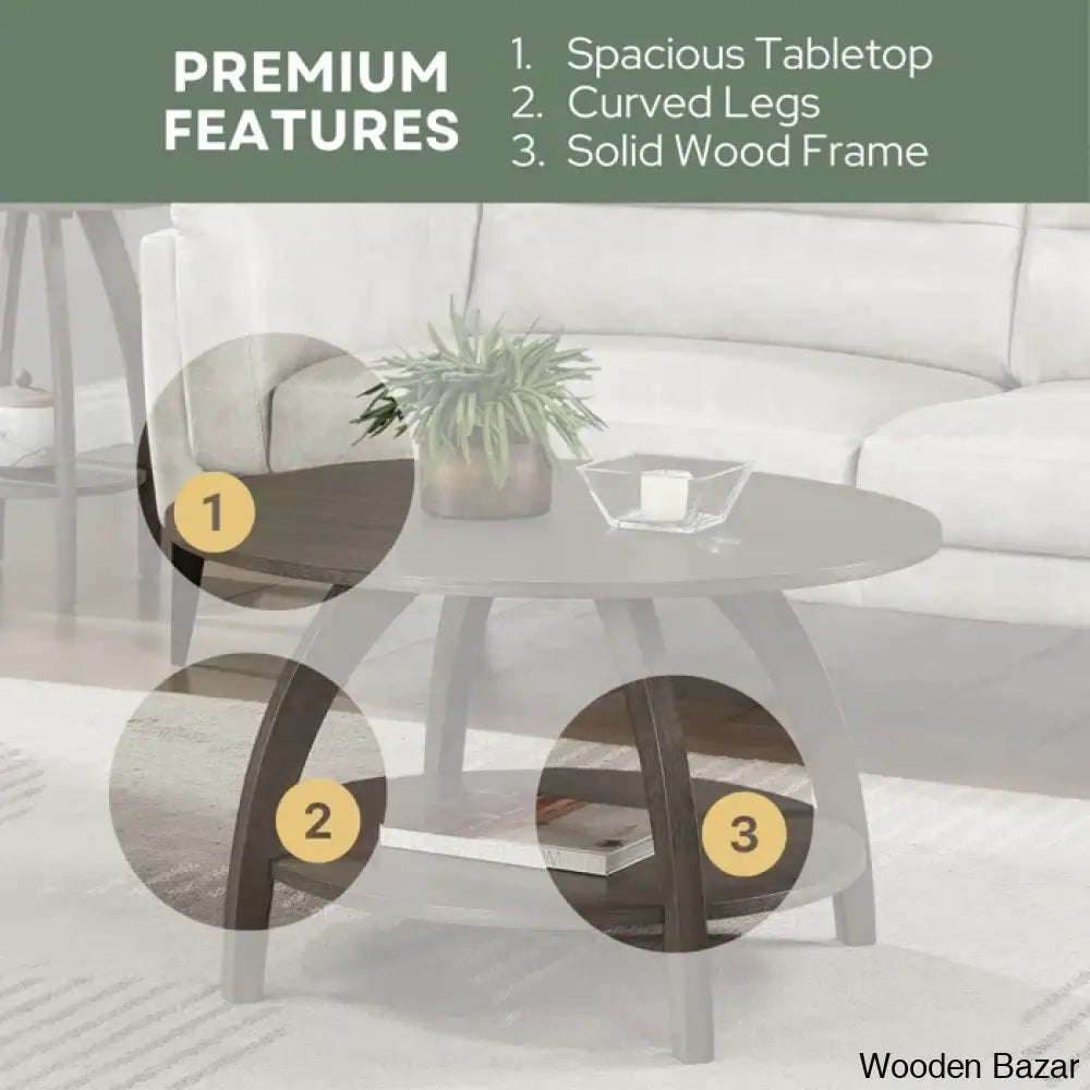 Cabool Round Coffee Table With Shelf And Center