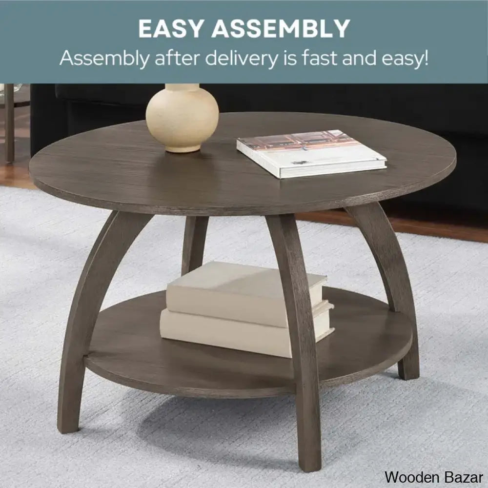 Cabool Round Coffee Table With Shelf And Center