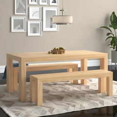 Cady 6 Seater Teak Wood Solid Dining Set - Wooden Bazar Blonde Wirebrush