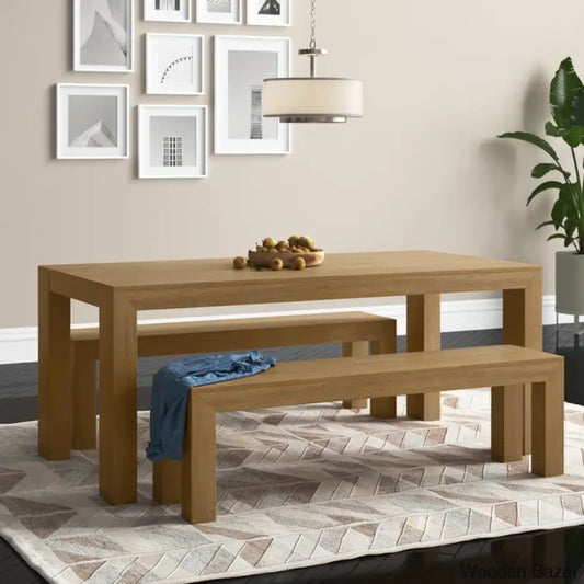 Cady 6 Seater Teak Wood Solid Dining Set - Wooden Bazar Pecan Wirebrush
