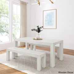 Cady 6 Seater Teak Wood Solid Dining Set - Wooden Bazar White Sand Wirebrush