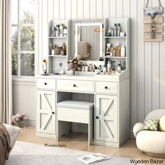 Caelin Makeup Vanity Dressing Table With Lighted Mirror Charging Station And Stool White