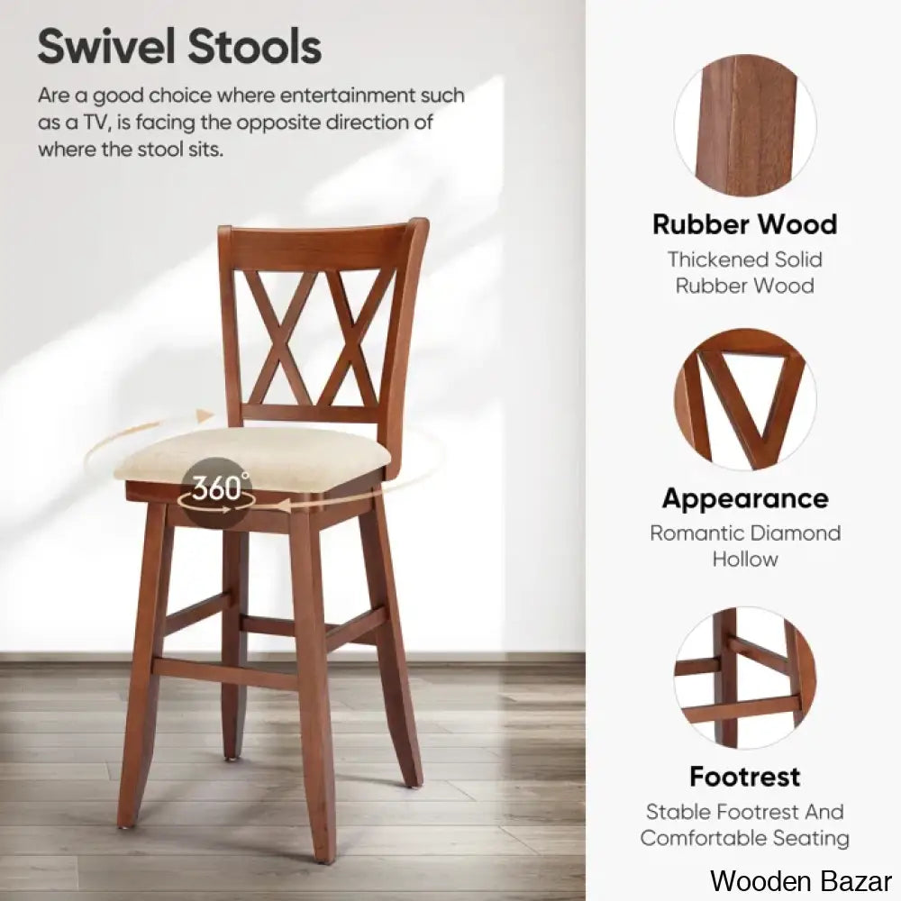 Calindas Swivel Counter And Bar Stool With Solid Wood Frame (Set Of 2)