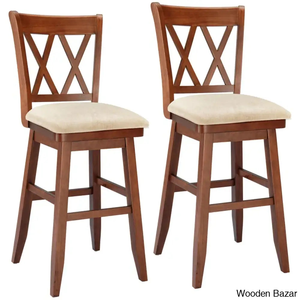 Calindas Swivel Counter And Bar Stool With Solid Wood Frame (Set Of 2) Brown