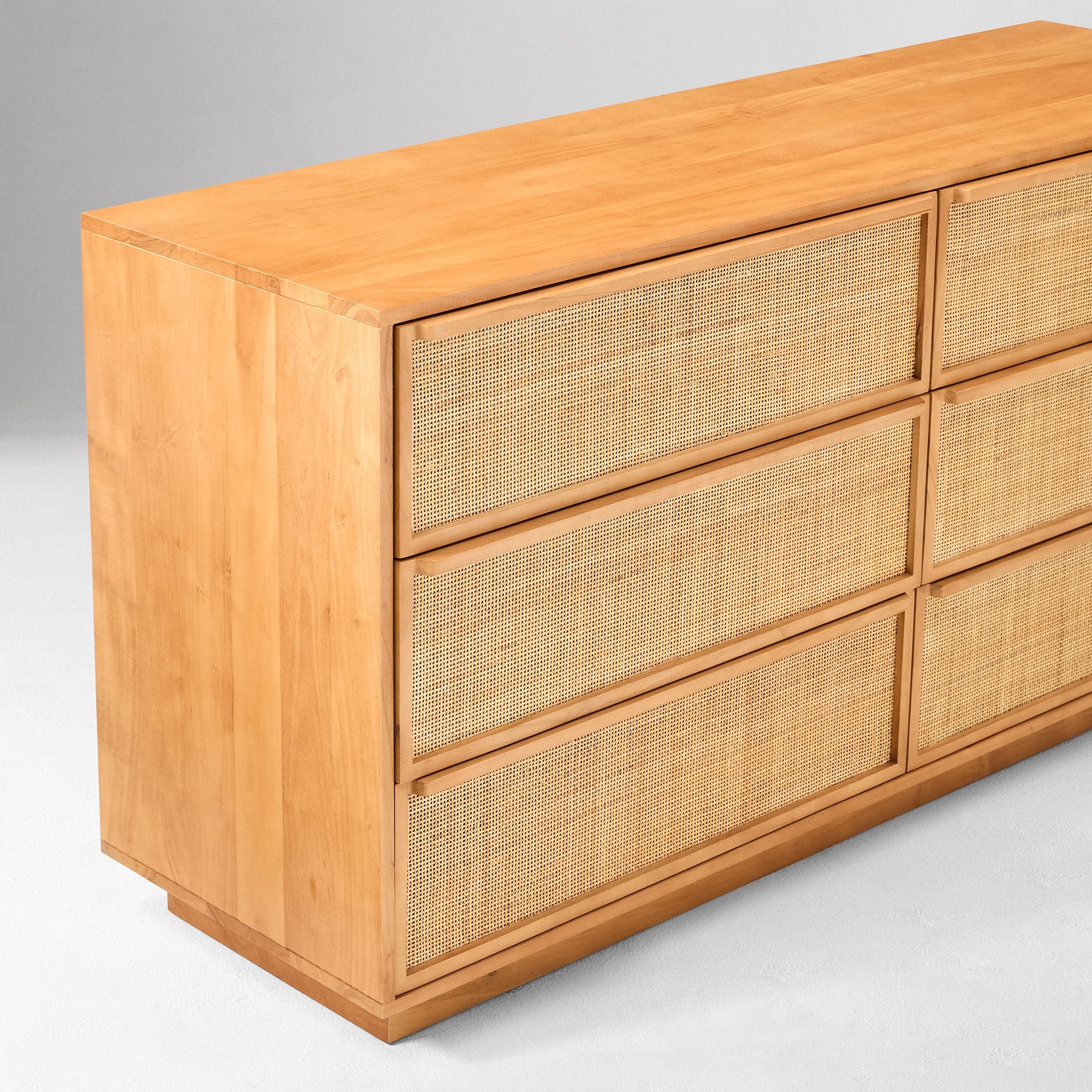 Kerry Modern Rattan Cane 6-Drawer Dresser - Wooden Bazar