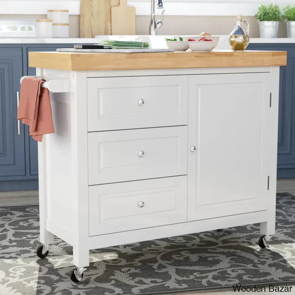 Callahan Wood Kitchen Cart Trolley Cart Cabinet Kitchen Island With Storage White / Natural