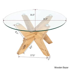 Cambridgeshirec Round Coffee And Center Tables With Natural Wood Frame Tempered Glass Top Center