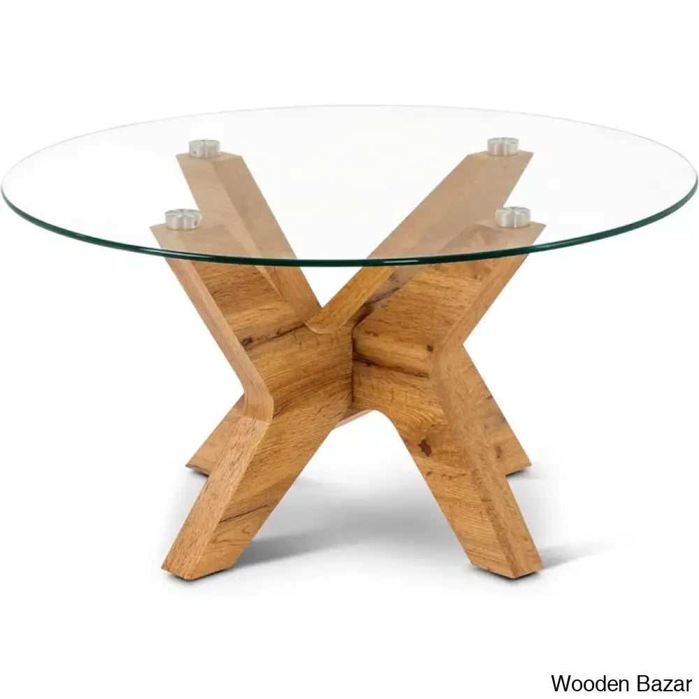 Cambridgeshirec Round Coffee And Center Tables With Natural Wood Frame Tempered Glass Top Center